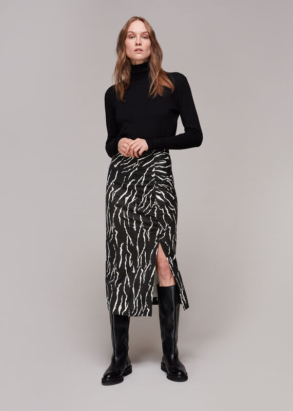 Black Vertical Tiger Ruched Skirt