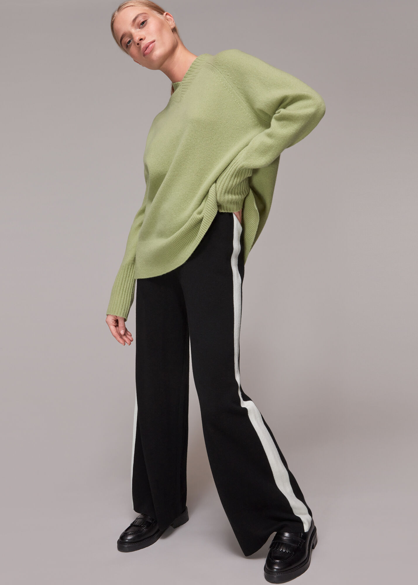Black Knitted Side Stripe Trouser | WHISTLES | Whistles US | Black Knitted Side Stripe Trouser | WHISTLES | Whistles US |