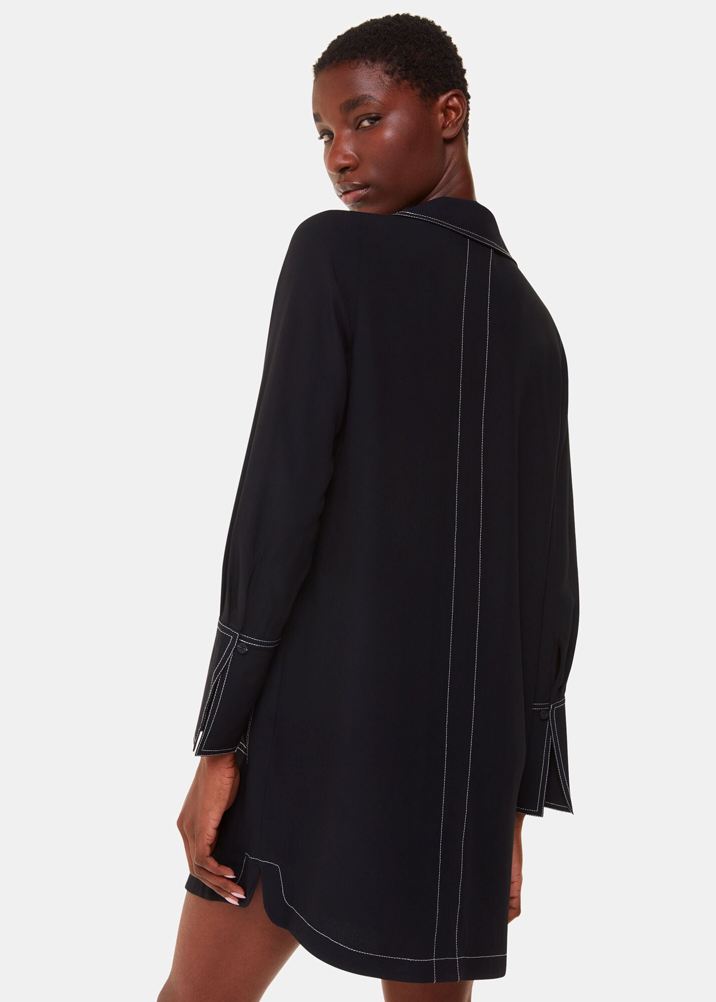 Black Topstitch Detail Shirt Dress | WHISTLES | Whistles US |