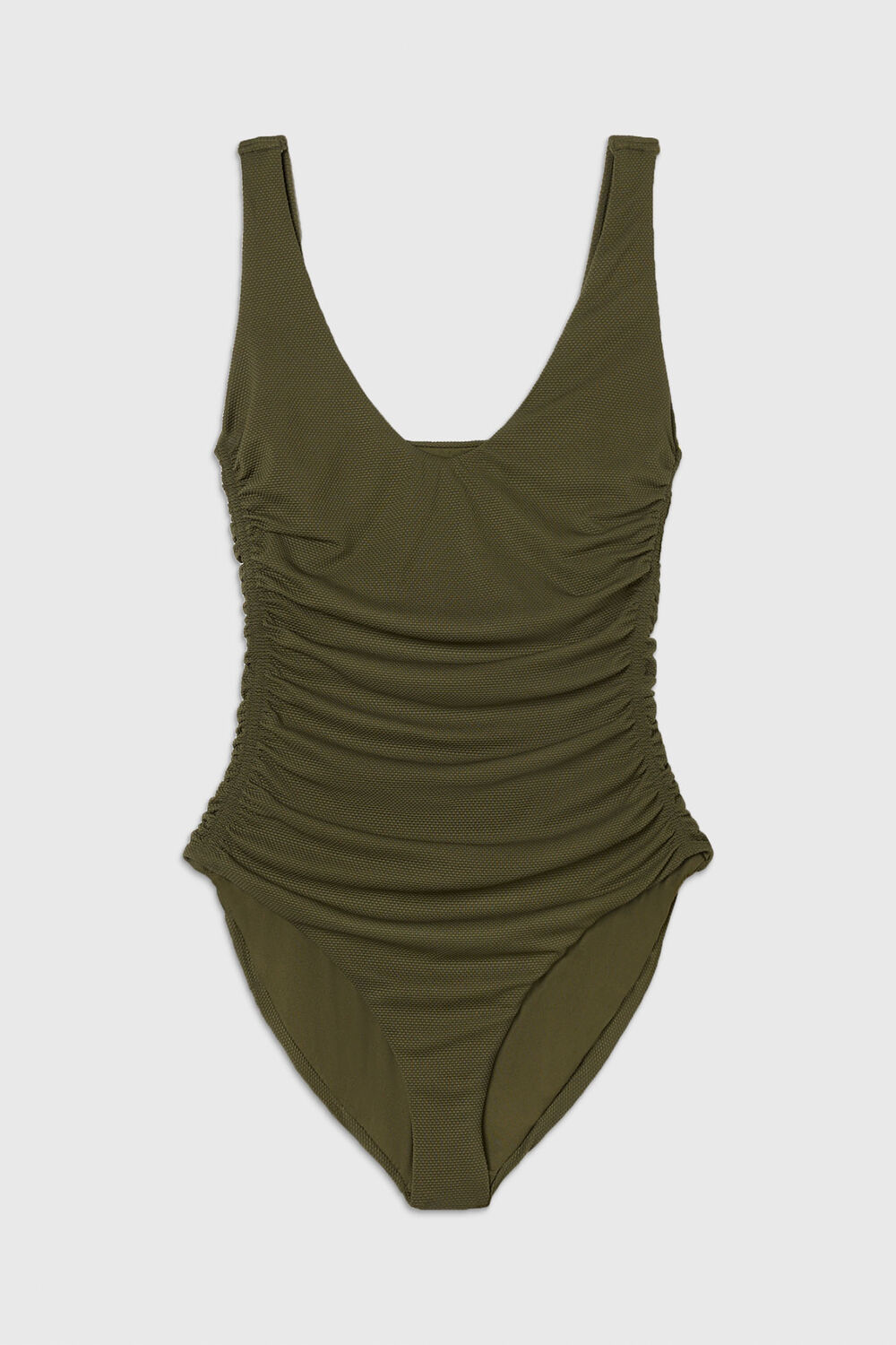 Khaki Textured Side Ruched Swimsuit