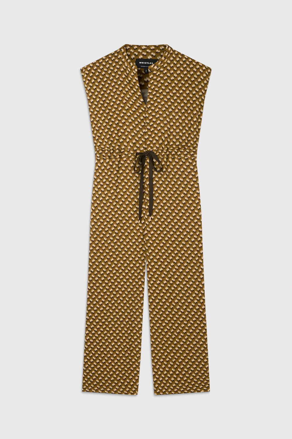 Khaki Ikat Spot Sleeveless Jumpsuit