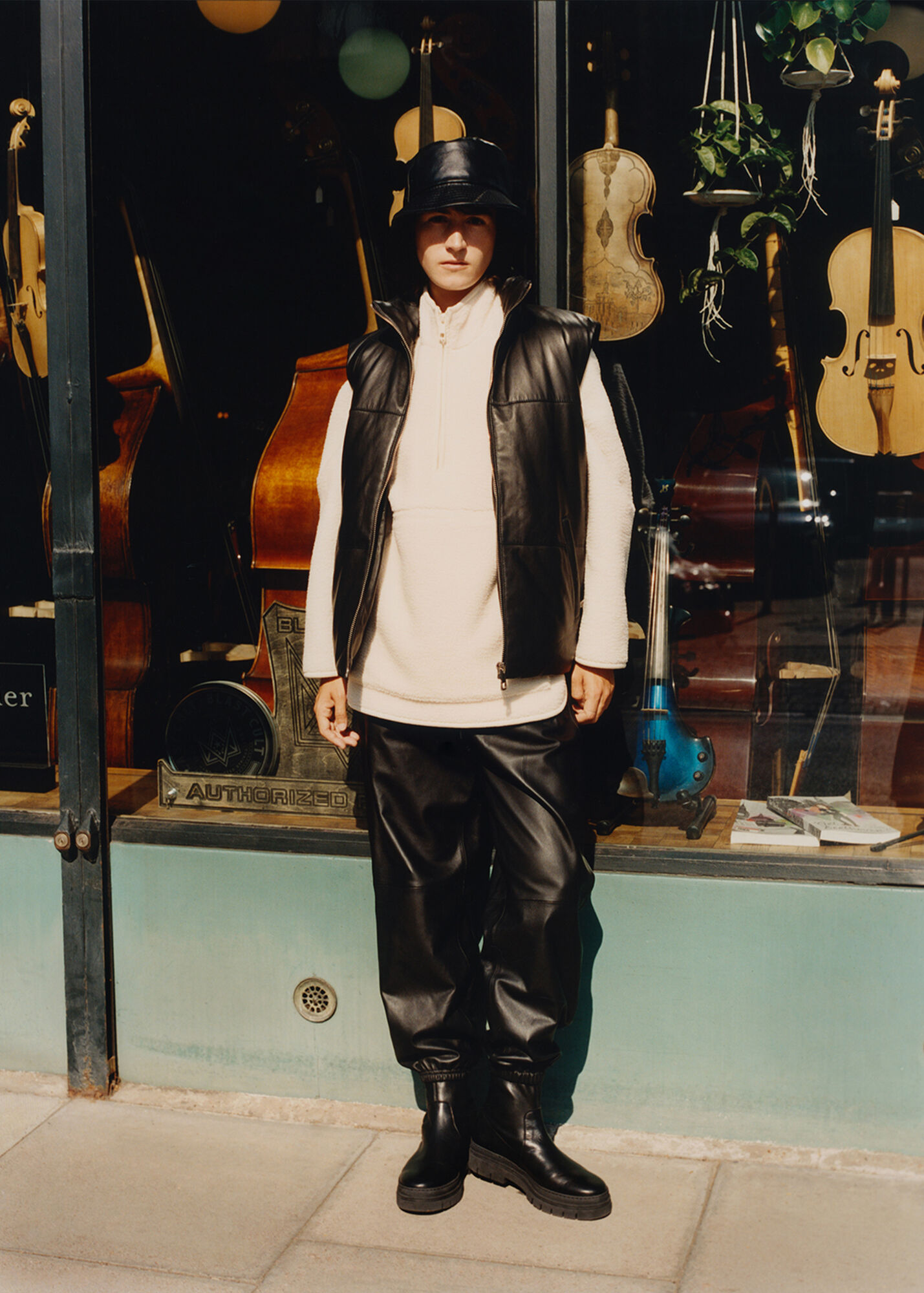 Black Leather Puffer Quilted Gilet WHISTLES Whistles UK