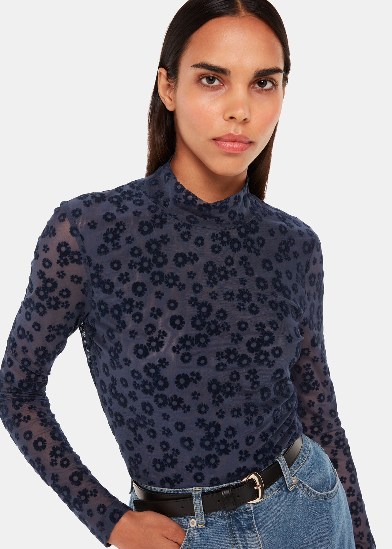 Flower Crew Neck Mesh Top