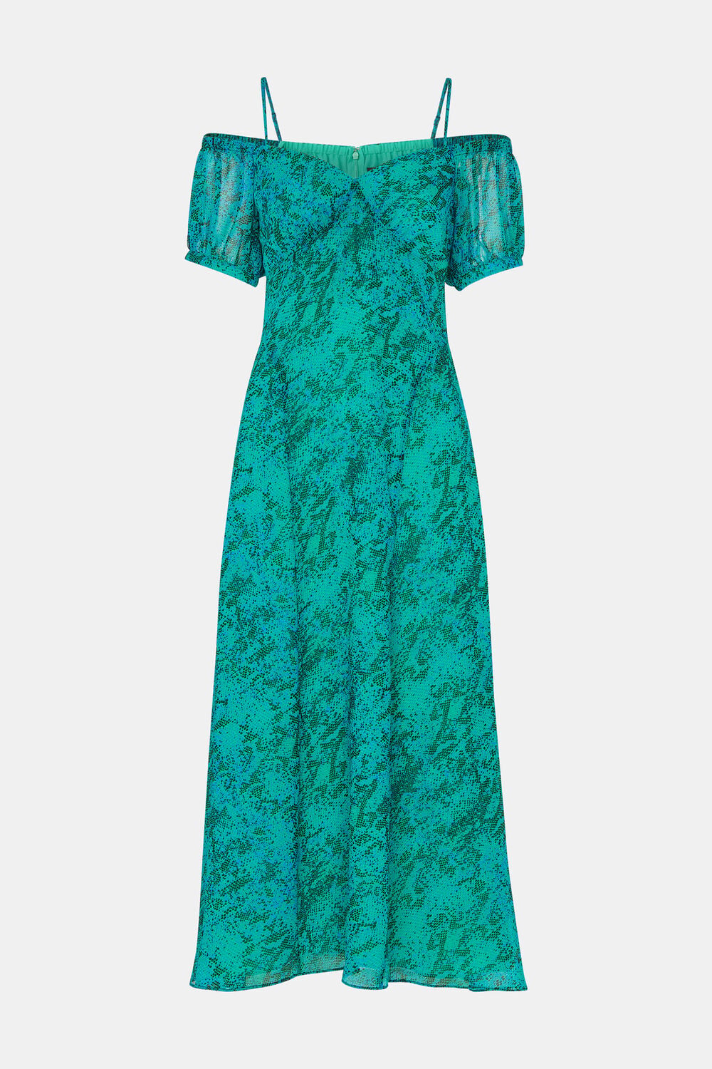 Teal Diagonal Snake Bardot Dress
