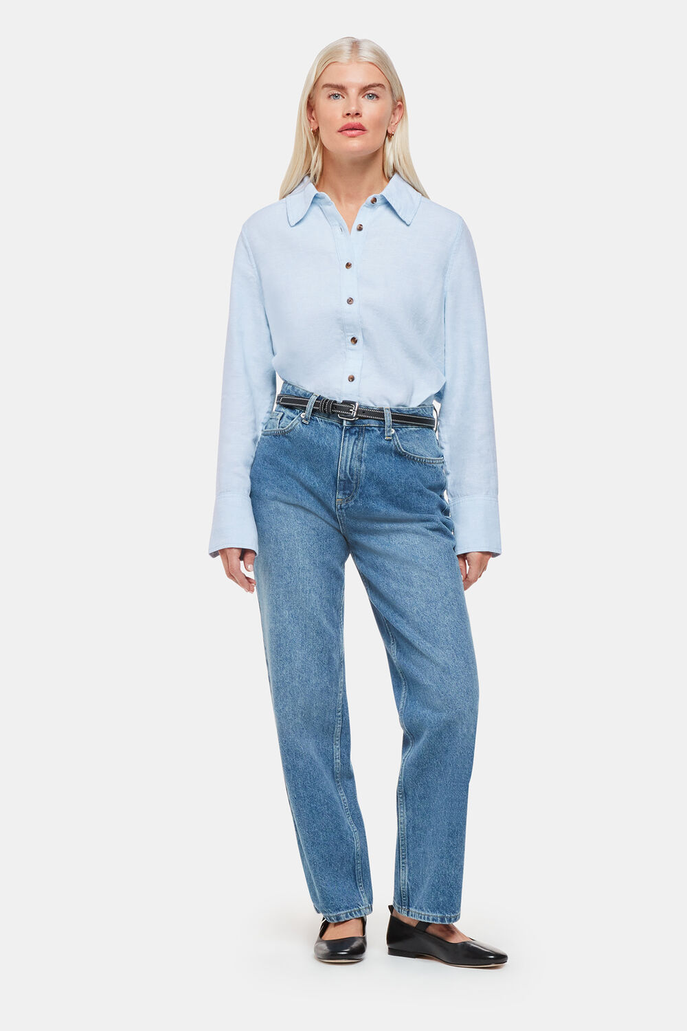 Blue Petite Linen Relaxed Fit Shirt