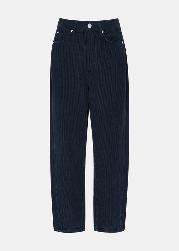 Navy High Waist Cord Barrel Jean