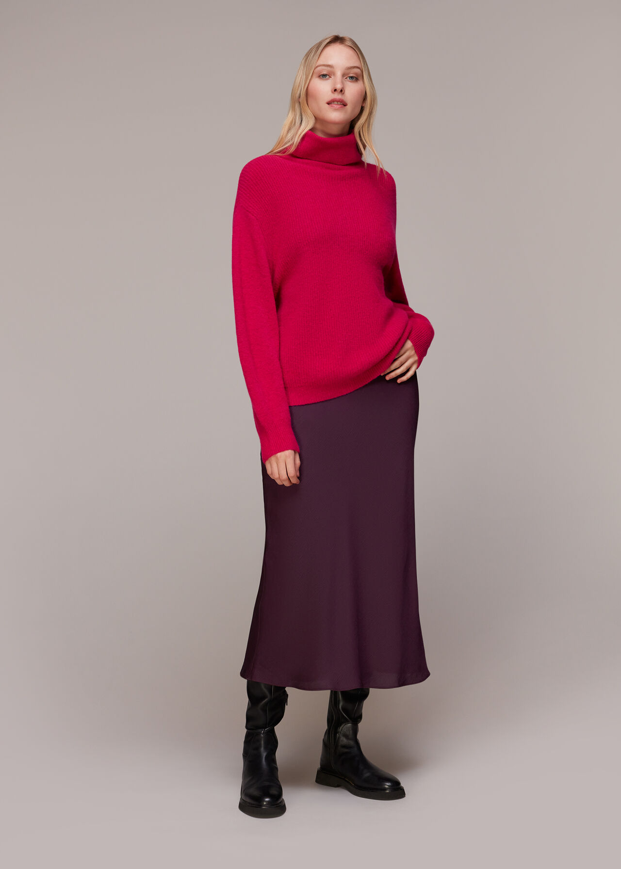 Aubergine Satin Bias Cut Skirt | WHISTLES