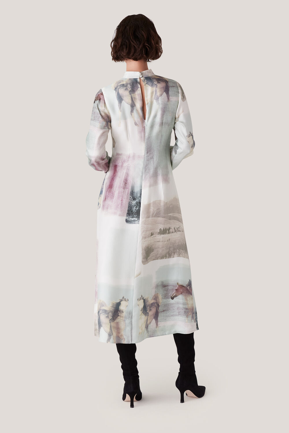 Ivory Wild Horse Print Silk Dress