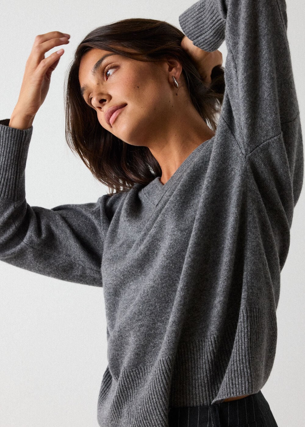 Cashmere Seam Detail V Neck