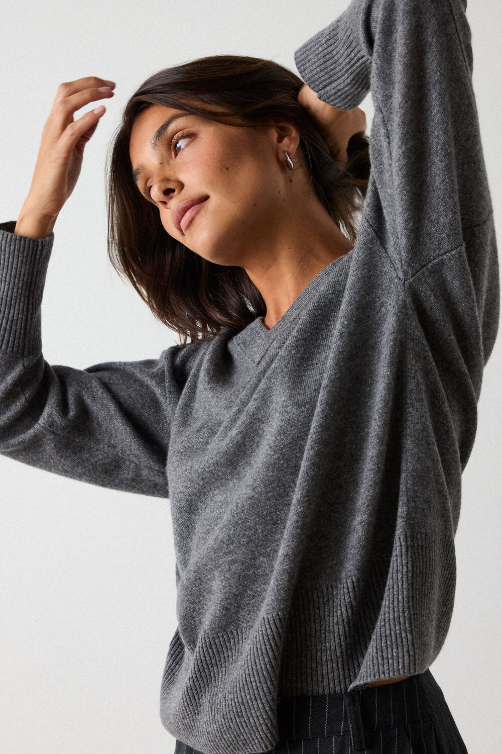 Cashmere Seam Detail V Neck