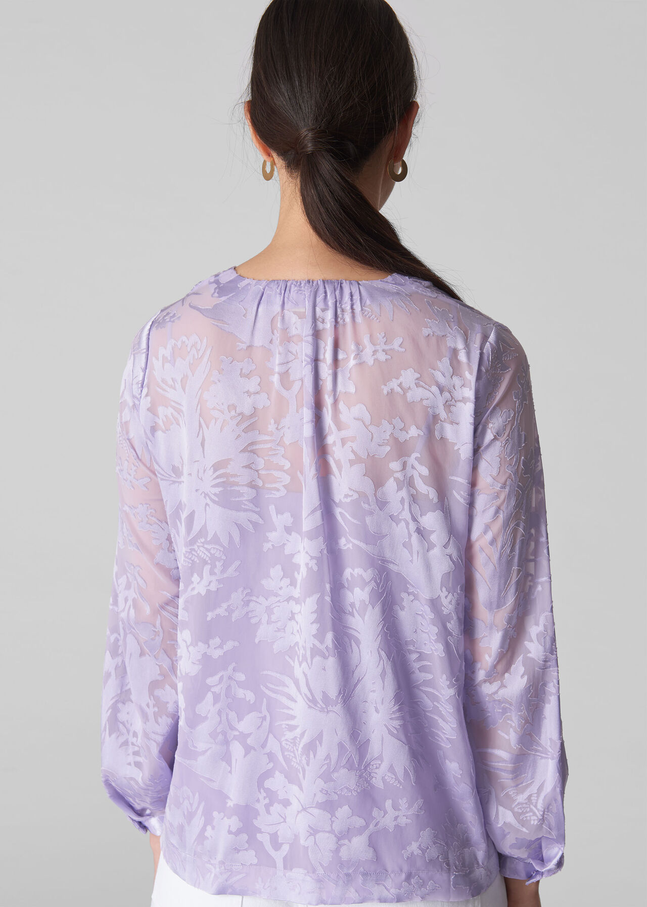 Satin Devore Button Blouse Lilac