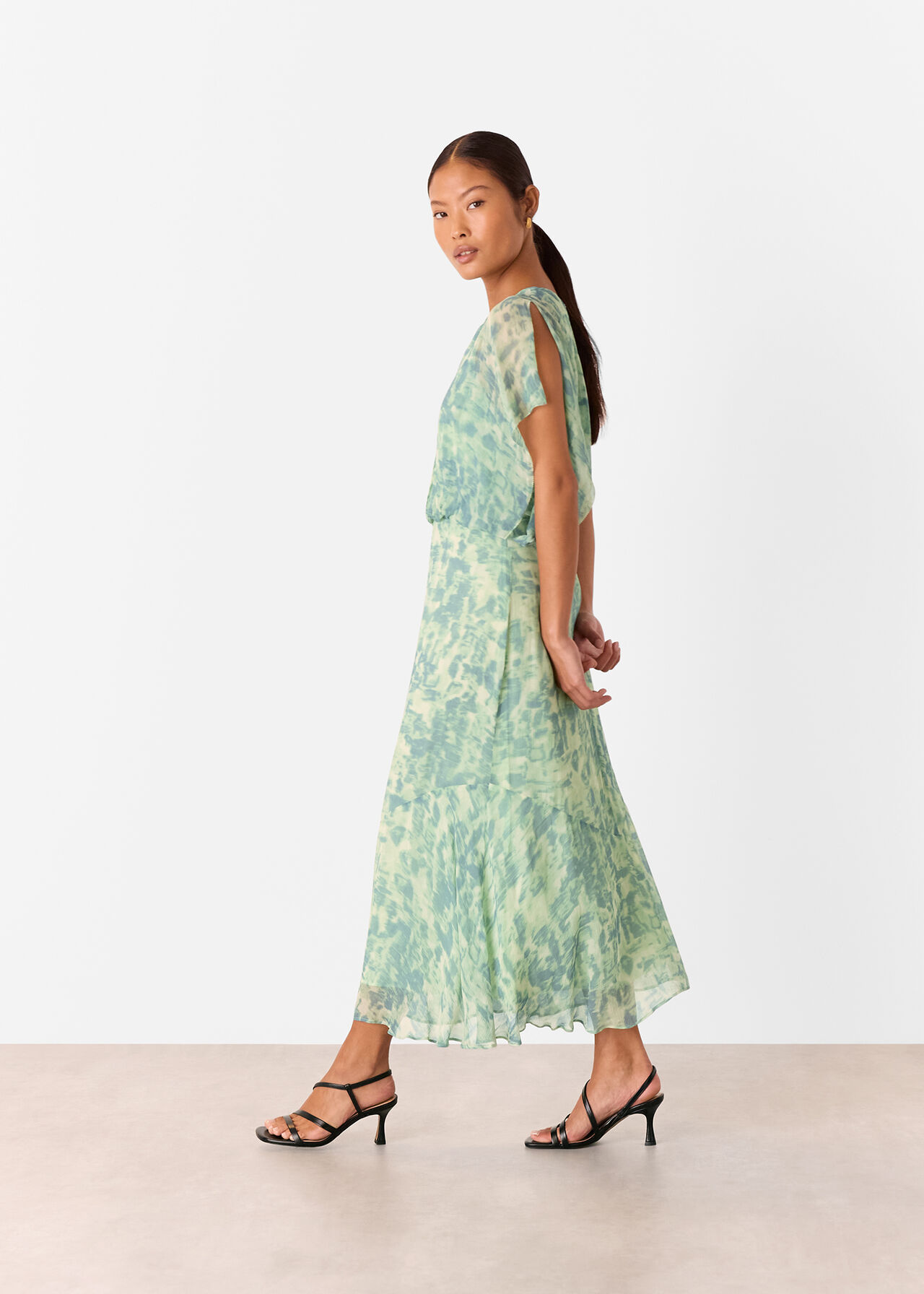 Petite Dashed Brush Marks Midi Dress