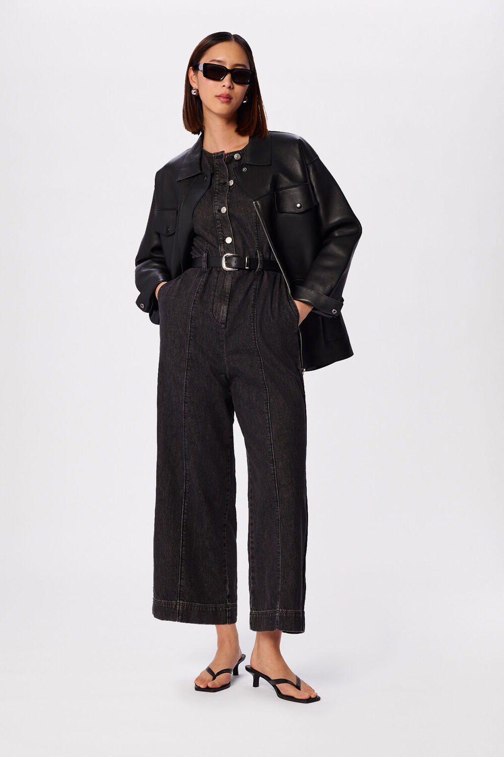 Washed Black Button Down Jumpsuit