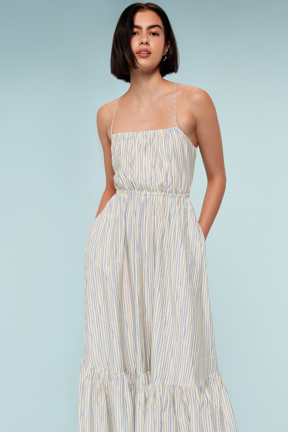 Blue Pastel Stripe Silk Mix Dress