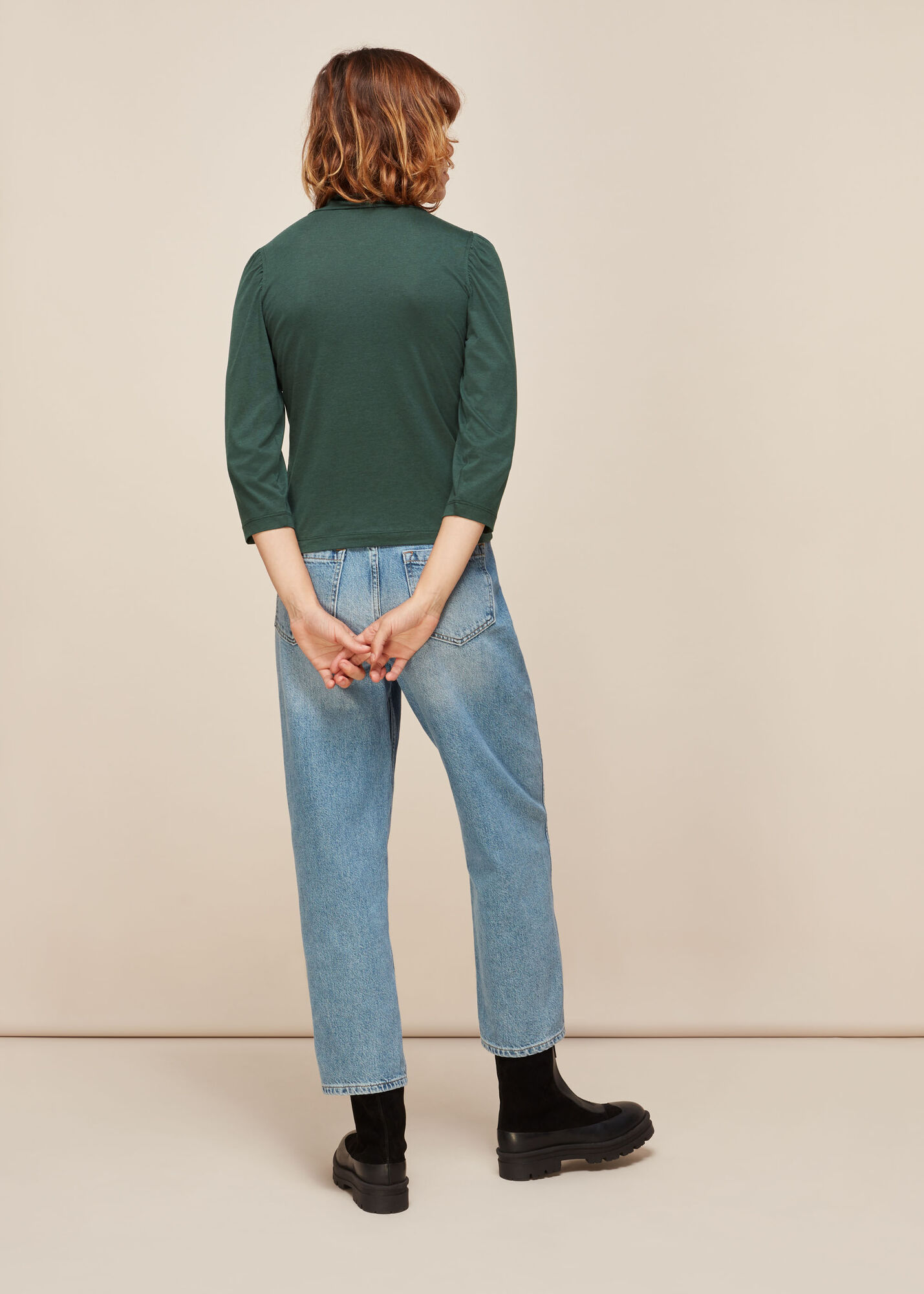 Puff Sleeve Cropped Top Dusty Green main image 0