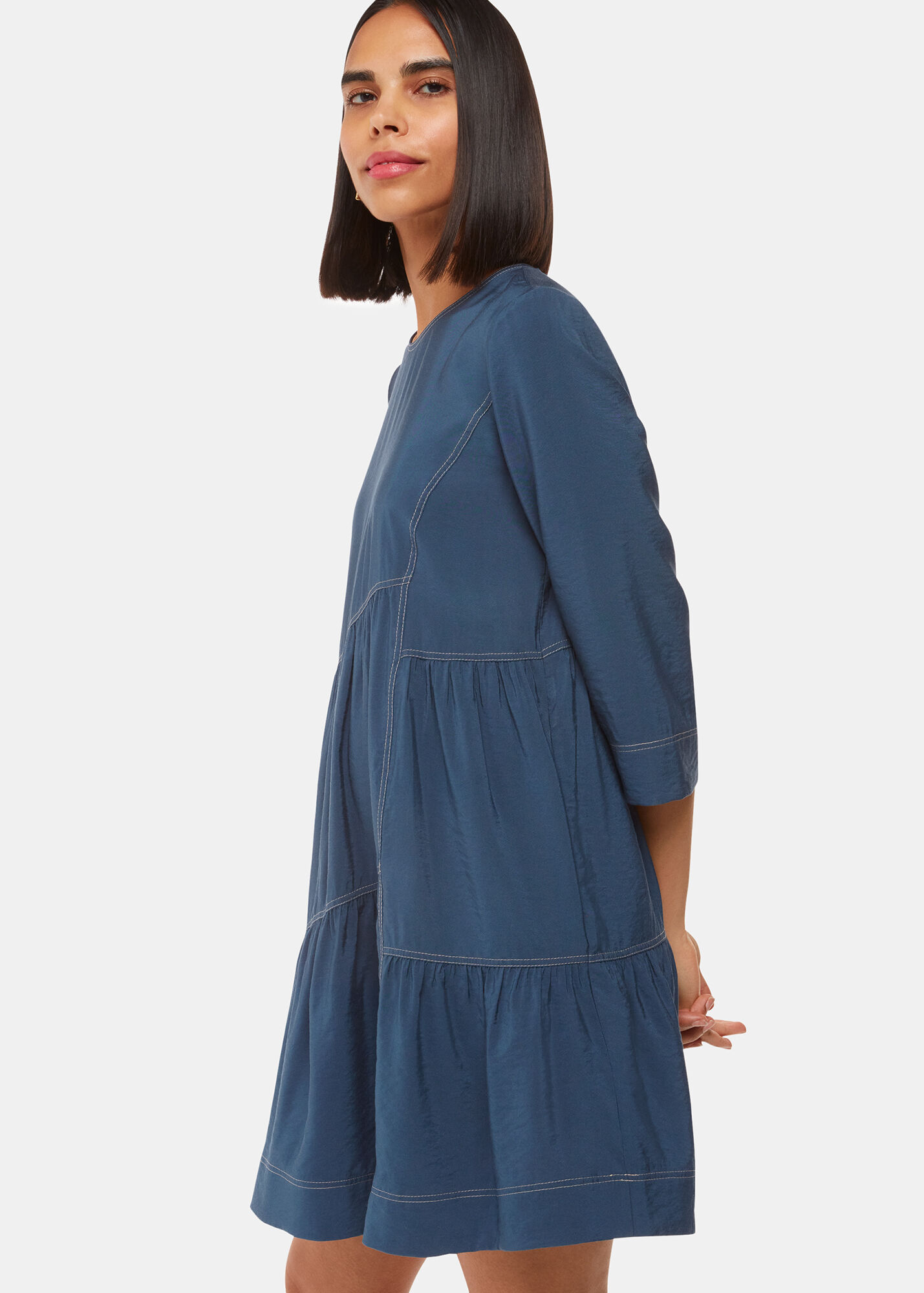 Blue Phoebe Seam Trapeze Dress | WHISTLES | Whistles UK