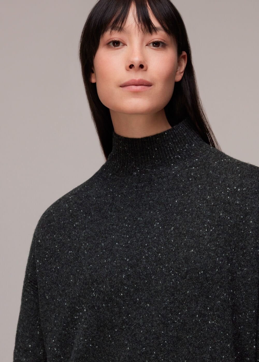 Funnel Neck Flecked Knit Dress