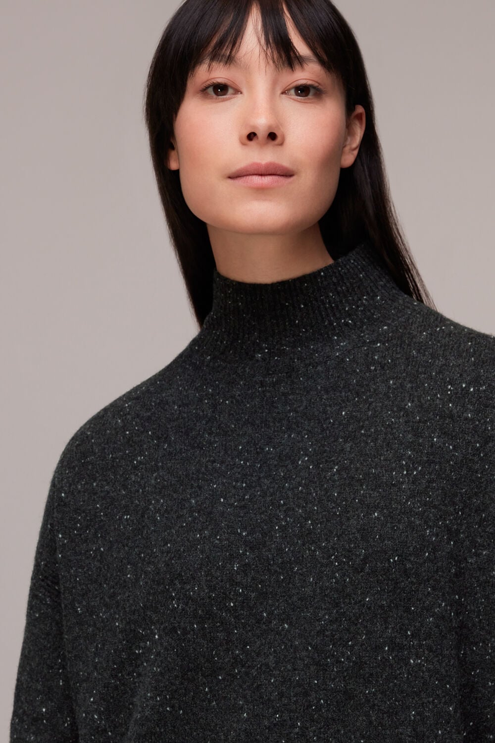 Funnel Neck Flecked Knit Dress