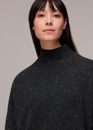 Funnel Neck Flecked Knit Dress