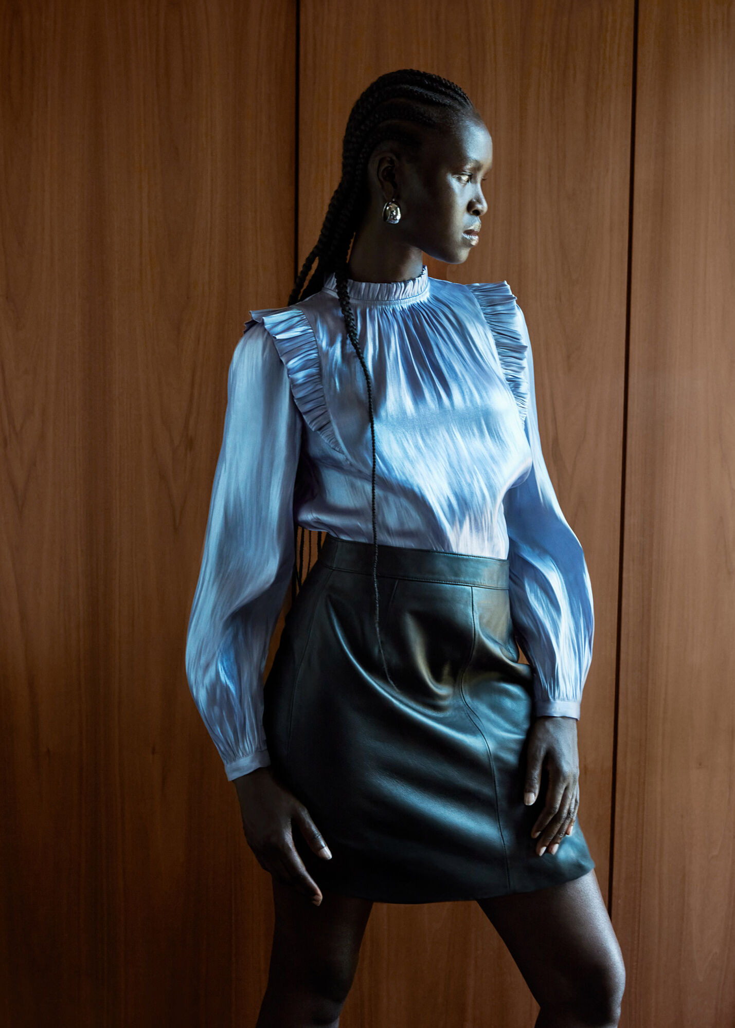 Black Leather Mini Skirt Curved Hem Whistles UK