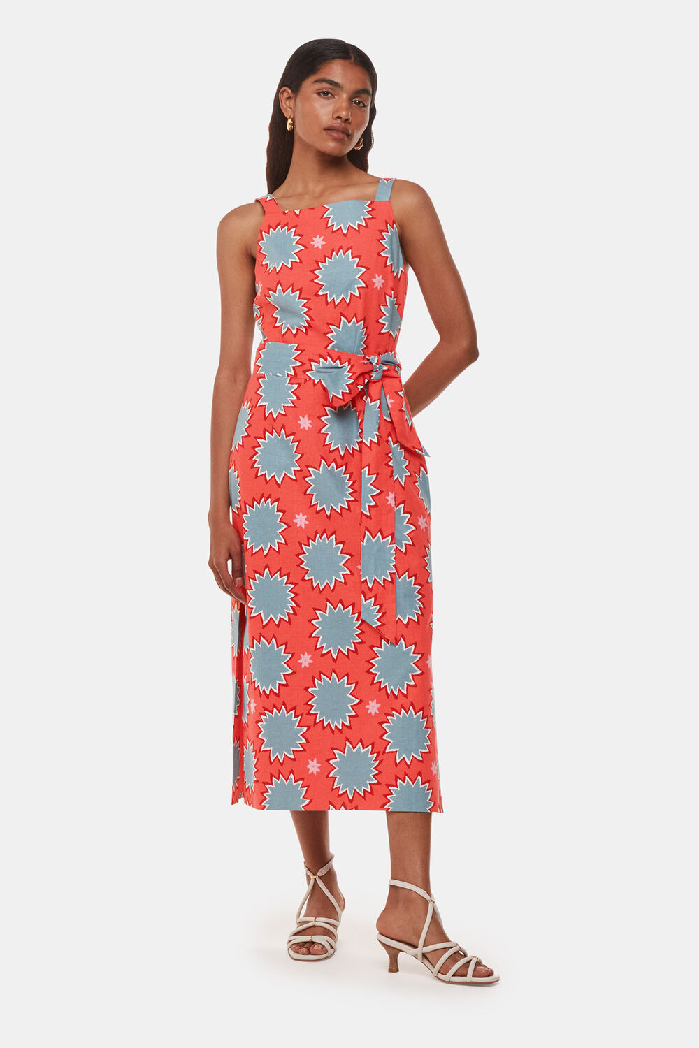 Coral Petite Sunburst Linen Blend Dress