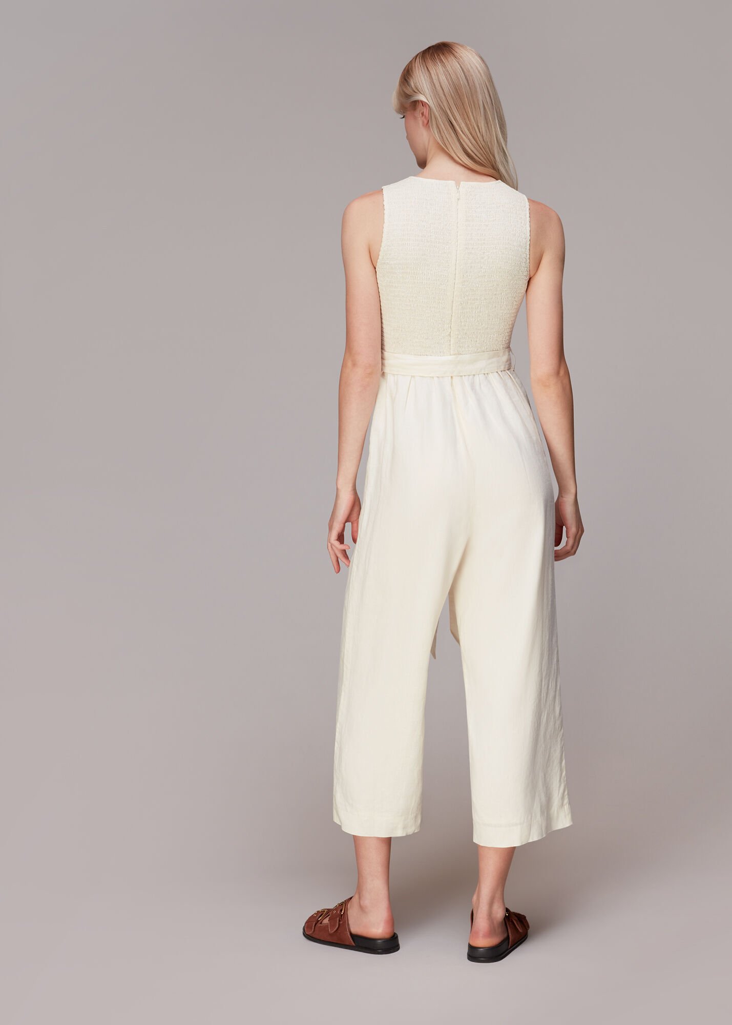 Ivory Shirred Linen Jumpsuit WHISTLES