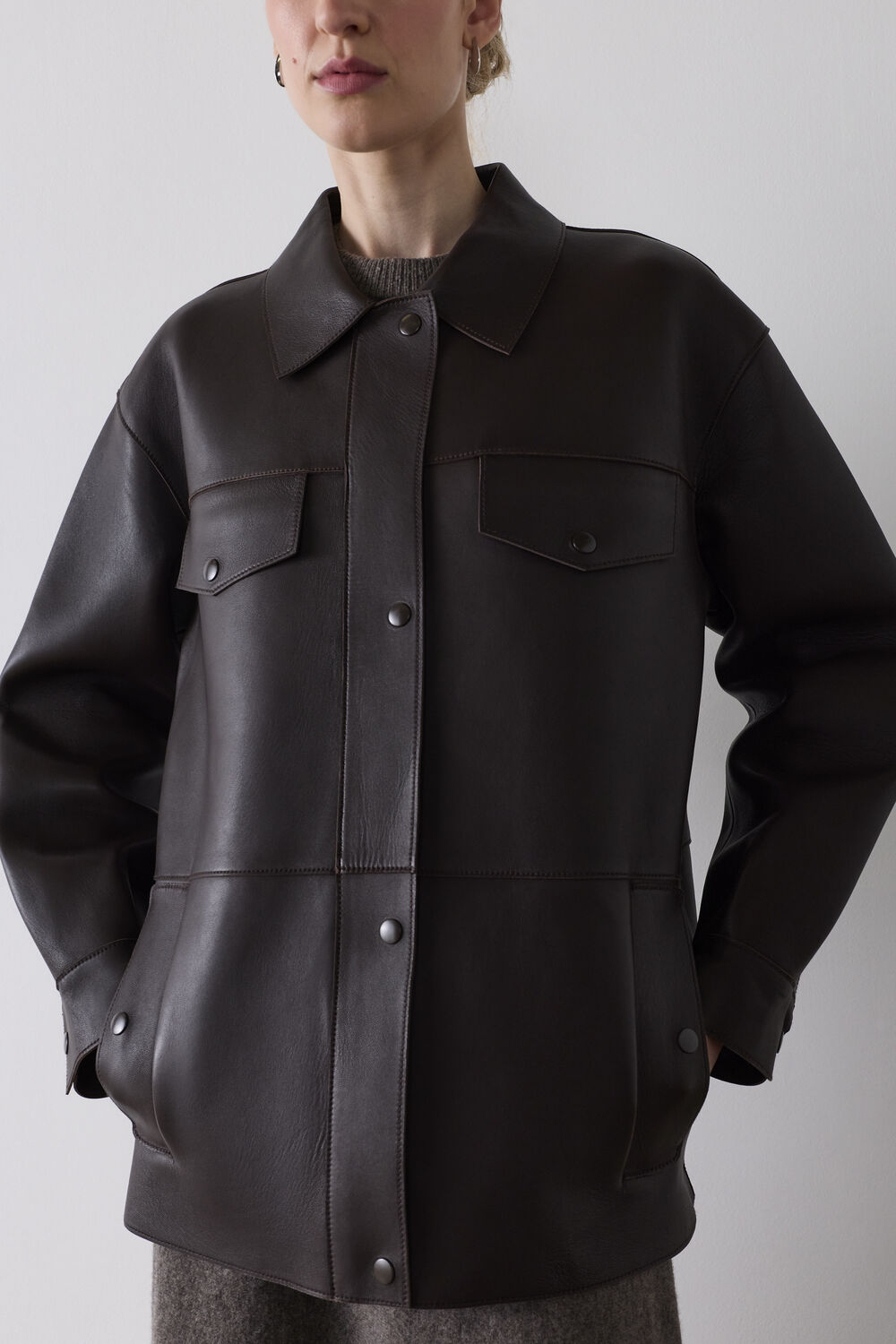 Brown Petite Clean Bonded Leather Jacket