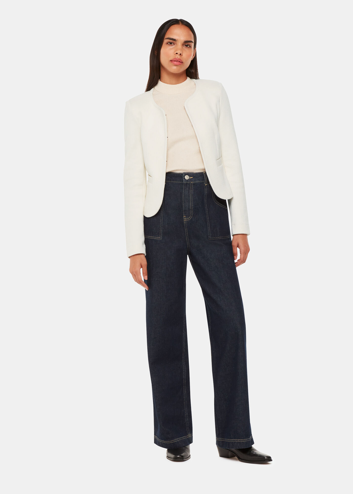 Ivory Collarless Jersey Jacket WHISTLES Whistles