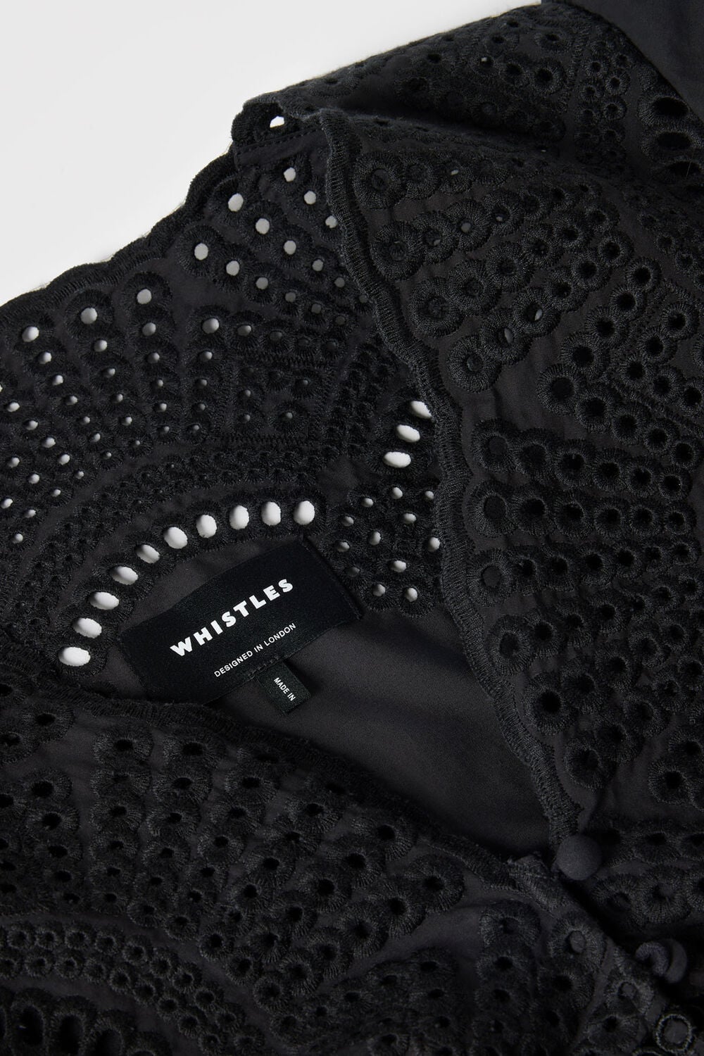 Black Cotton Broderie V Neck Dress