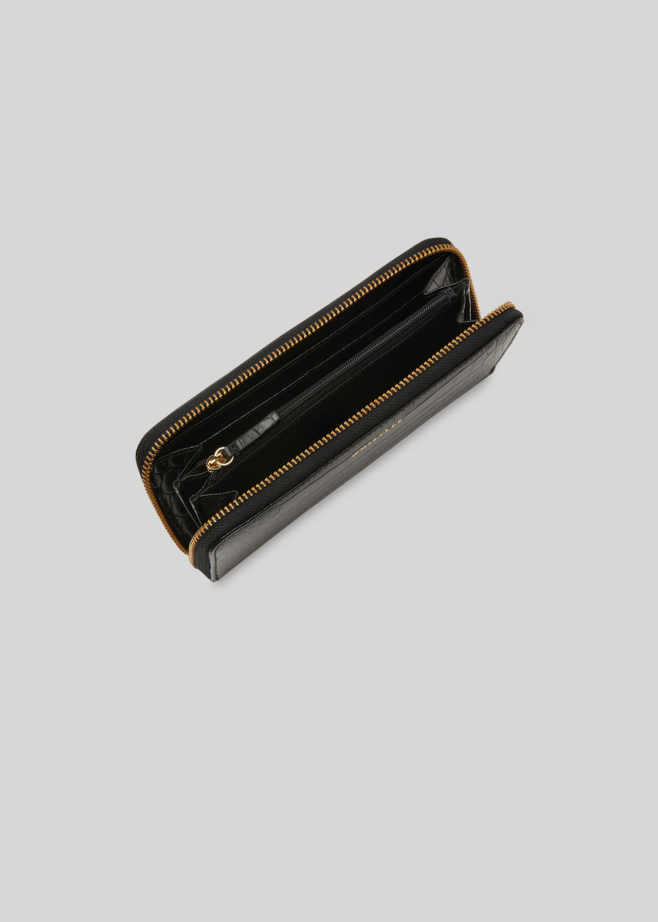 Shiny Croc Long Purse Black