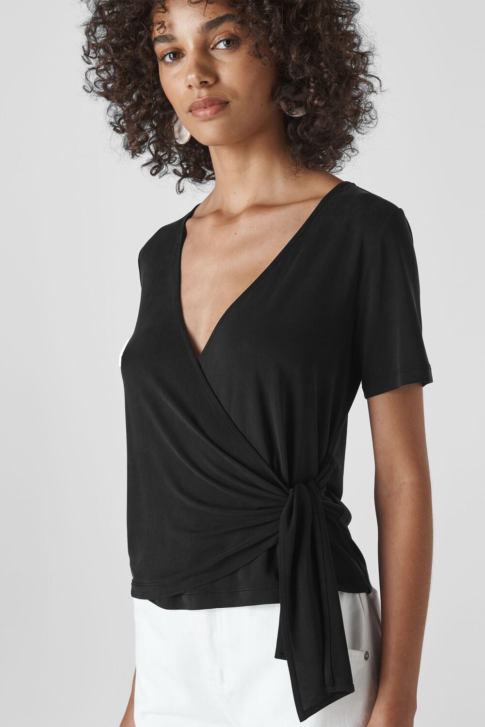 Cupro Wrap Front Top Black