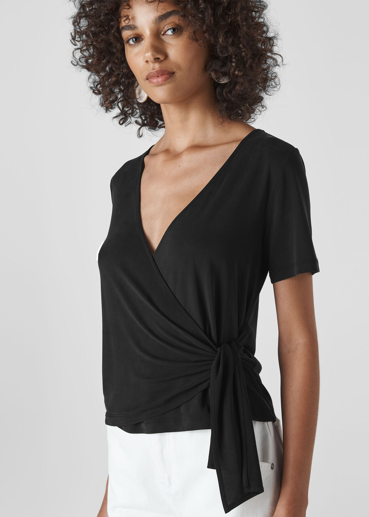 Black Cupro Wrap Front Top | WHISTLES