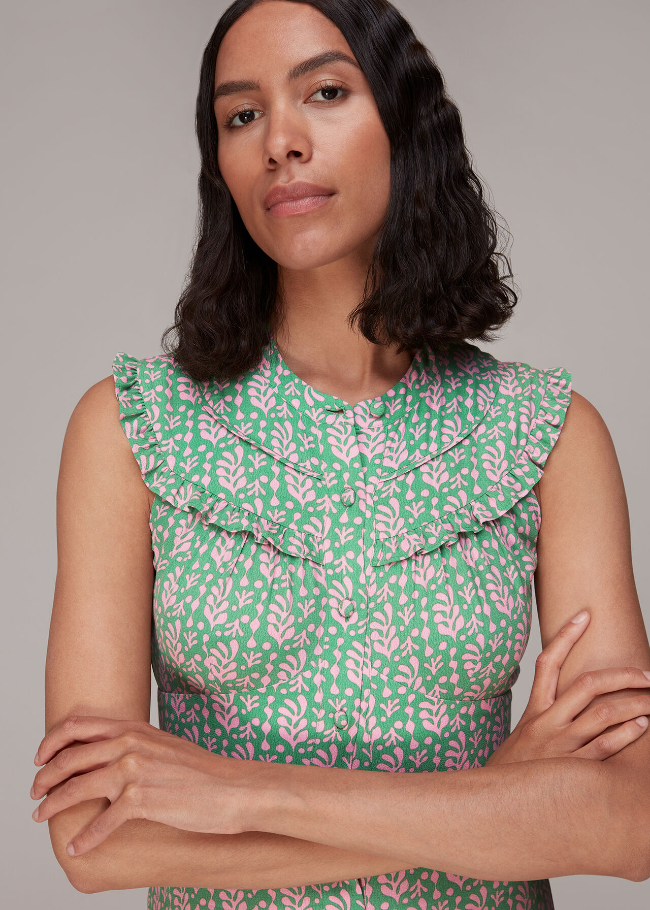 Cut Out Leaf Print Midi Dress