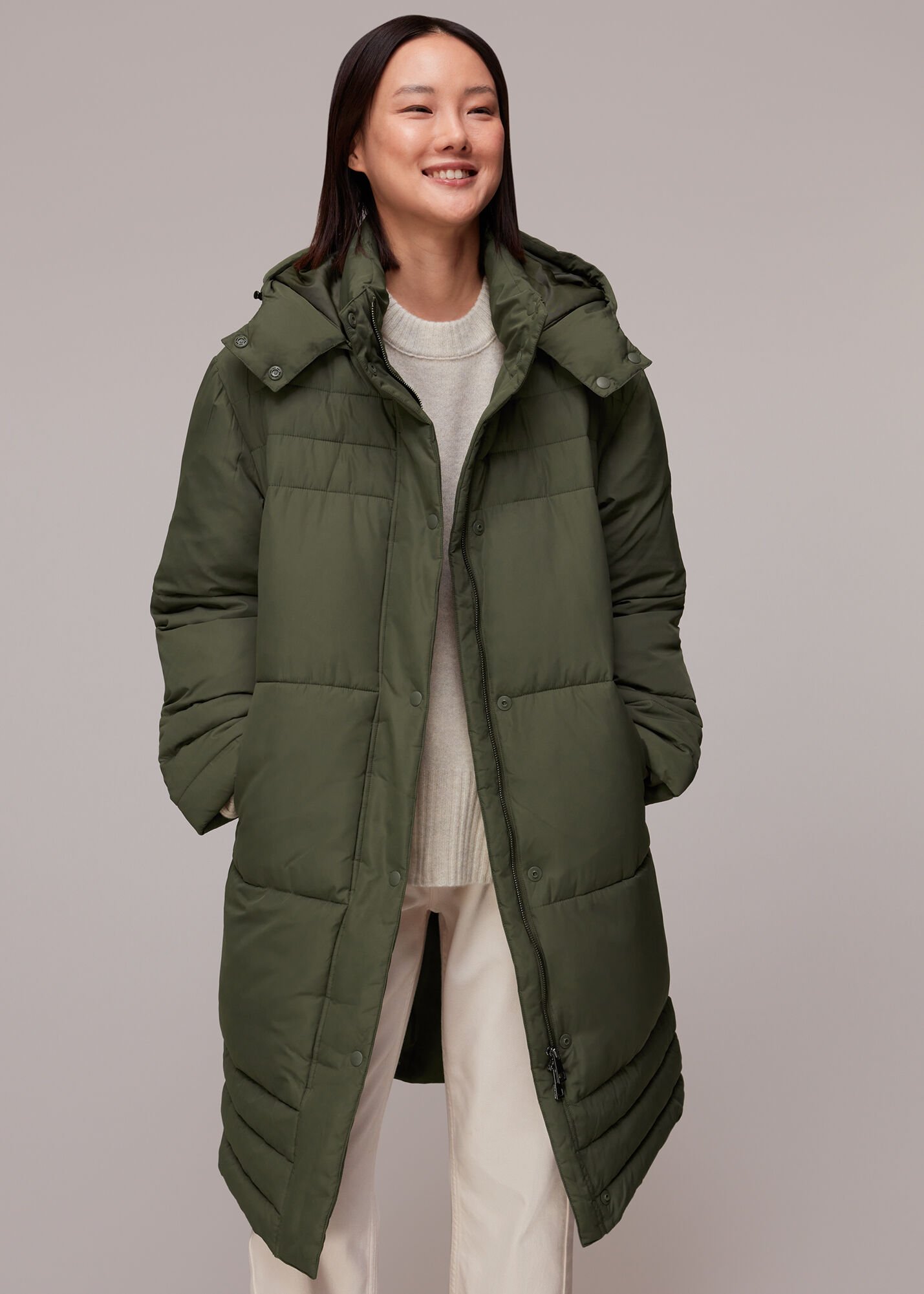 Long khaki puffer coat 2025