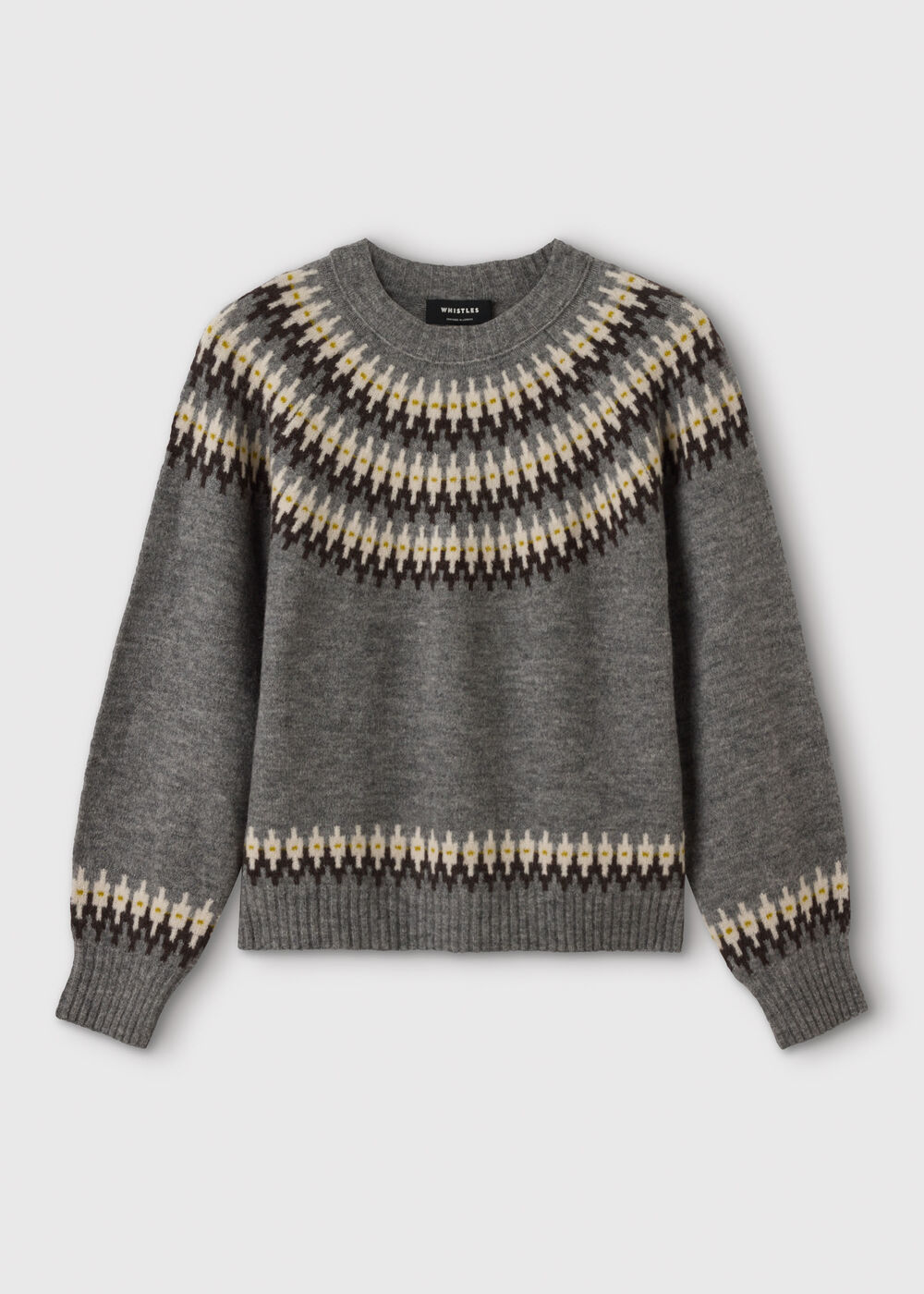 Grey Wool Mix Fairisle Detail Knit