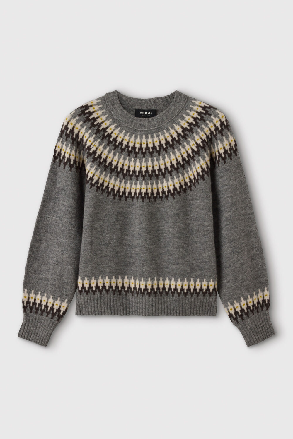 Grey Wool Mix Fairisle Detail Knit