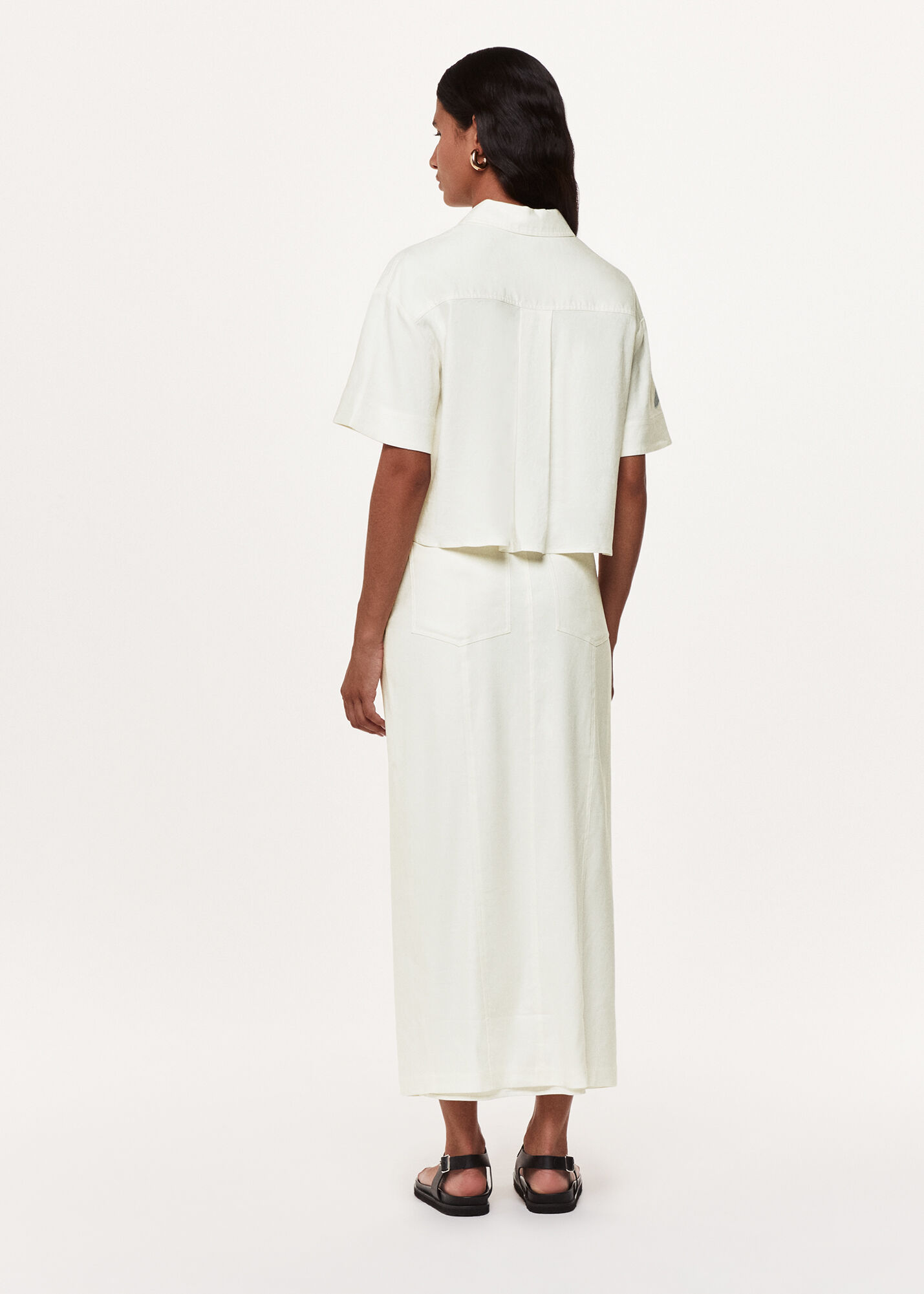 【in a row】Linen Span Skirt Pants Linen Skirt, Belt Front Split Midi Skirt, High Waisted Skirt