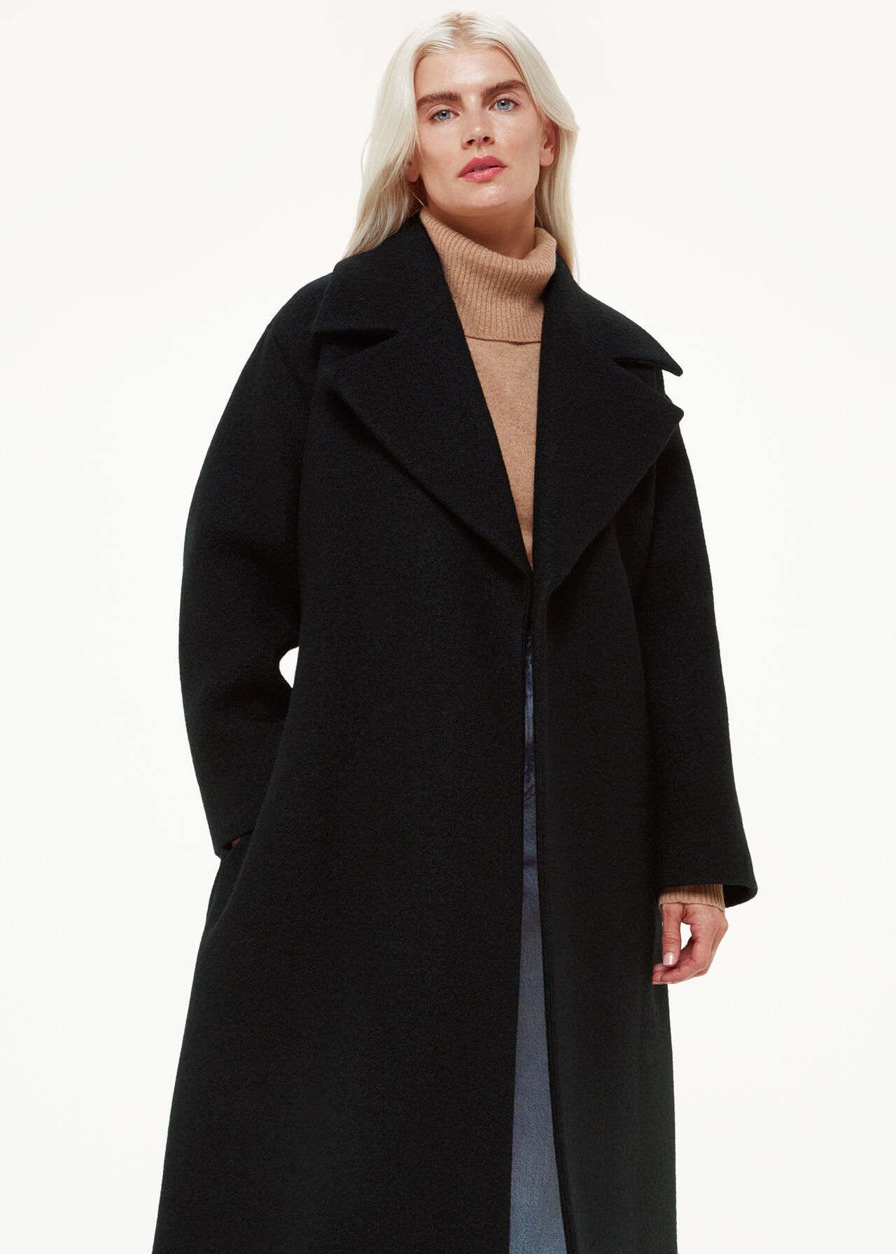 Black Lorna Wrap Wool Coat, WHISTLES