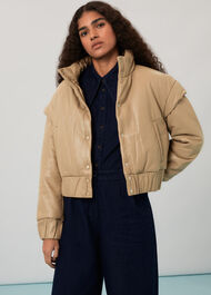Beige Finn Leather Puffer Jacket | WHISTLES