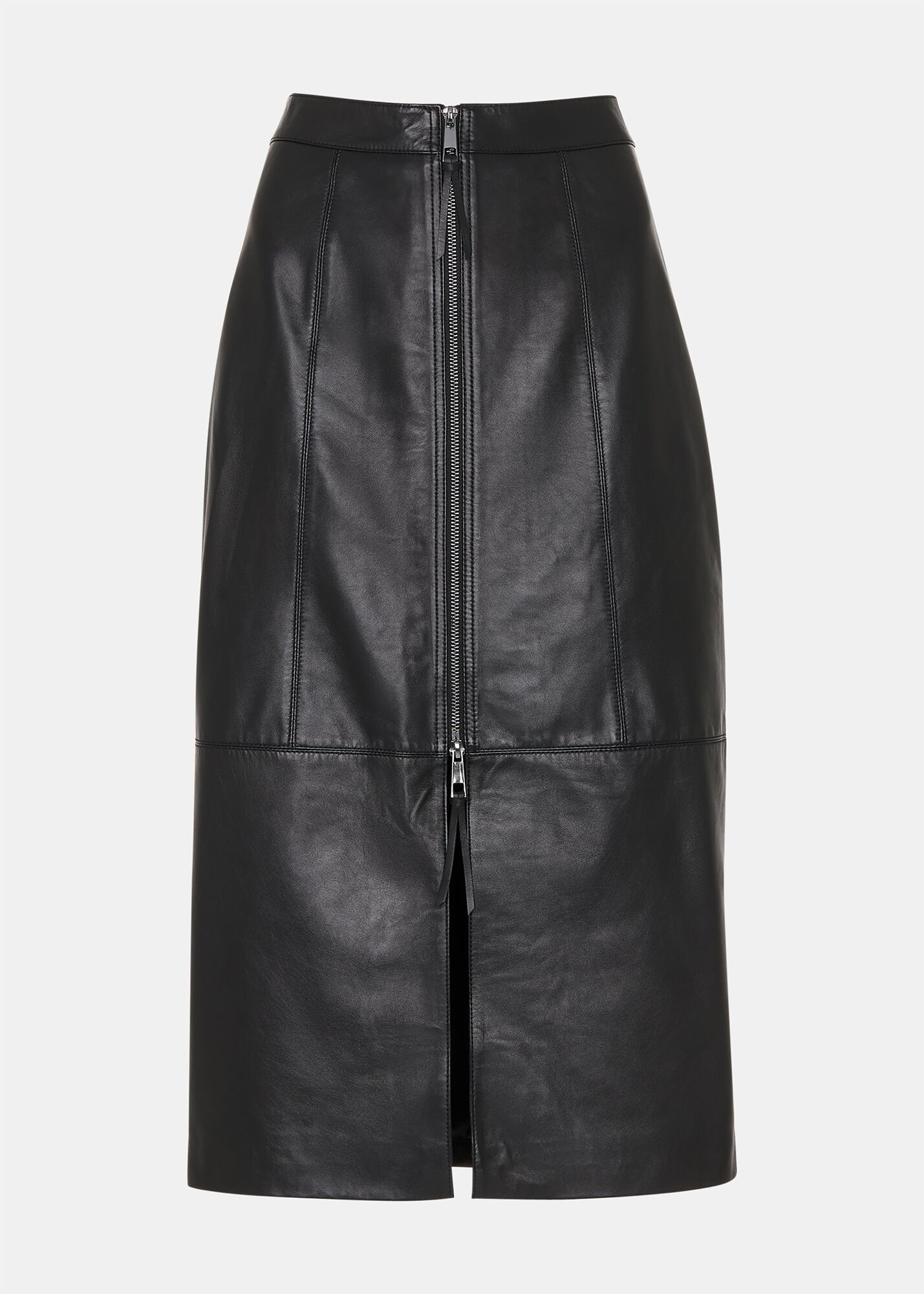Leather pencil skirt with zipper in front online