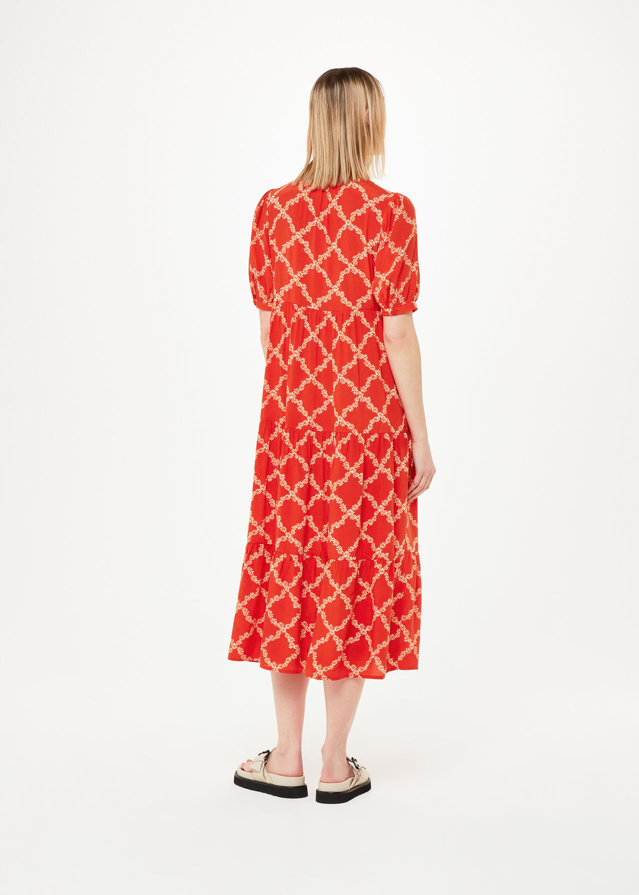 Red/Multi Daisy Trellis Trapeze Dress | WHISTLES