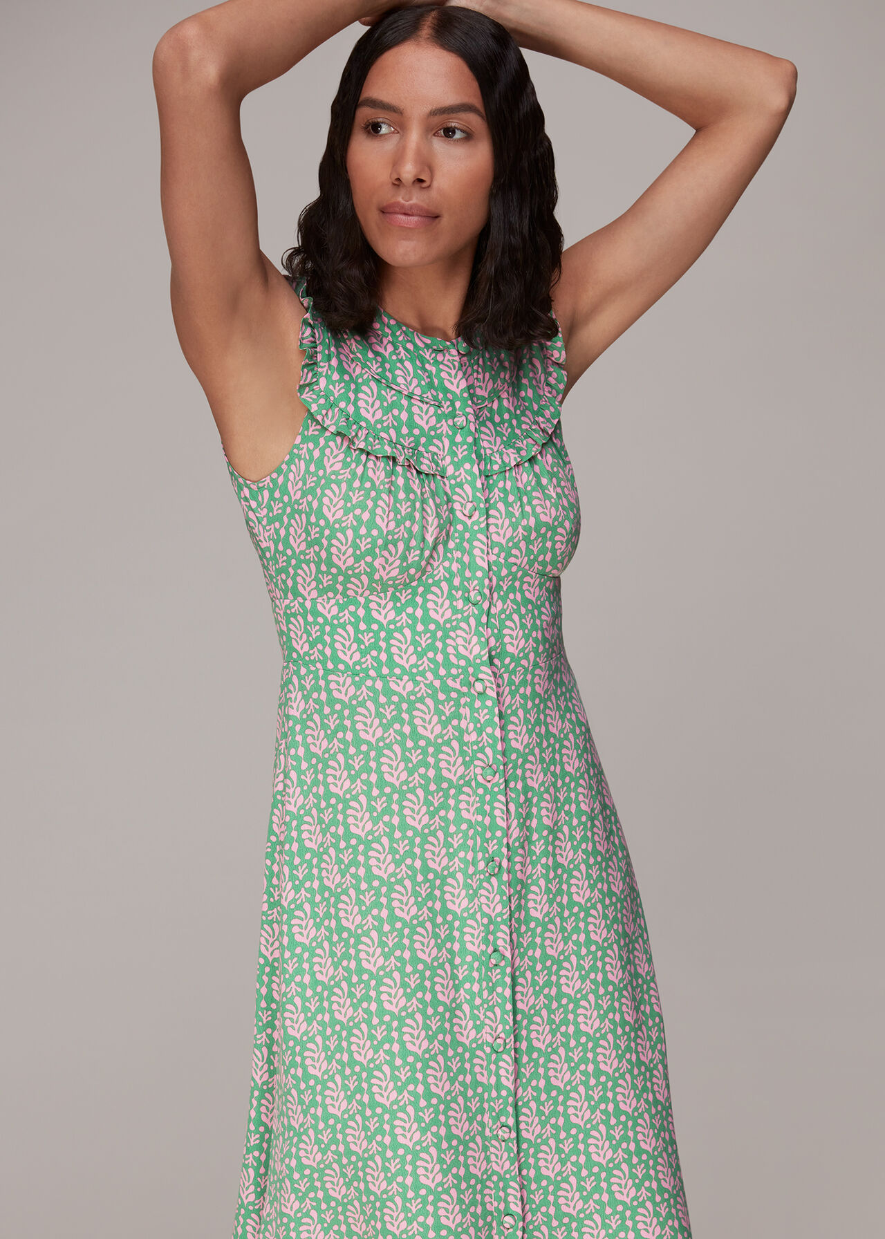 Cut Out Leaf Print Midi Dress