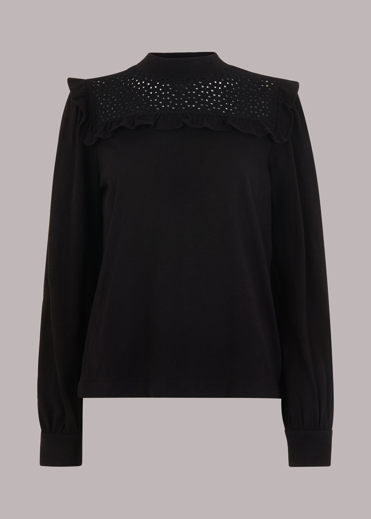 Black Broderie Yoke Frill Detail Top | WHISTLES