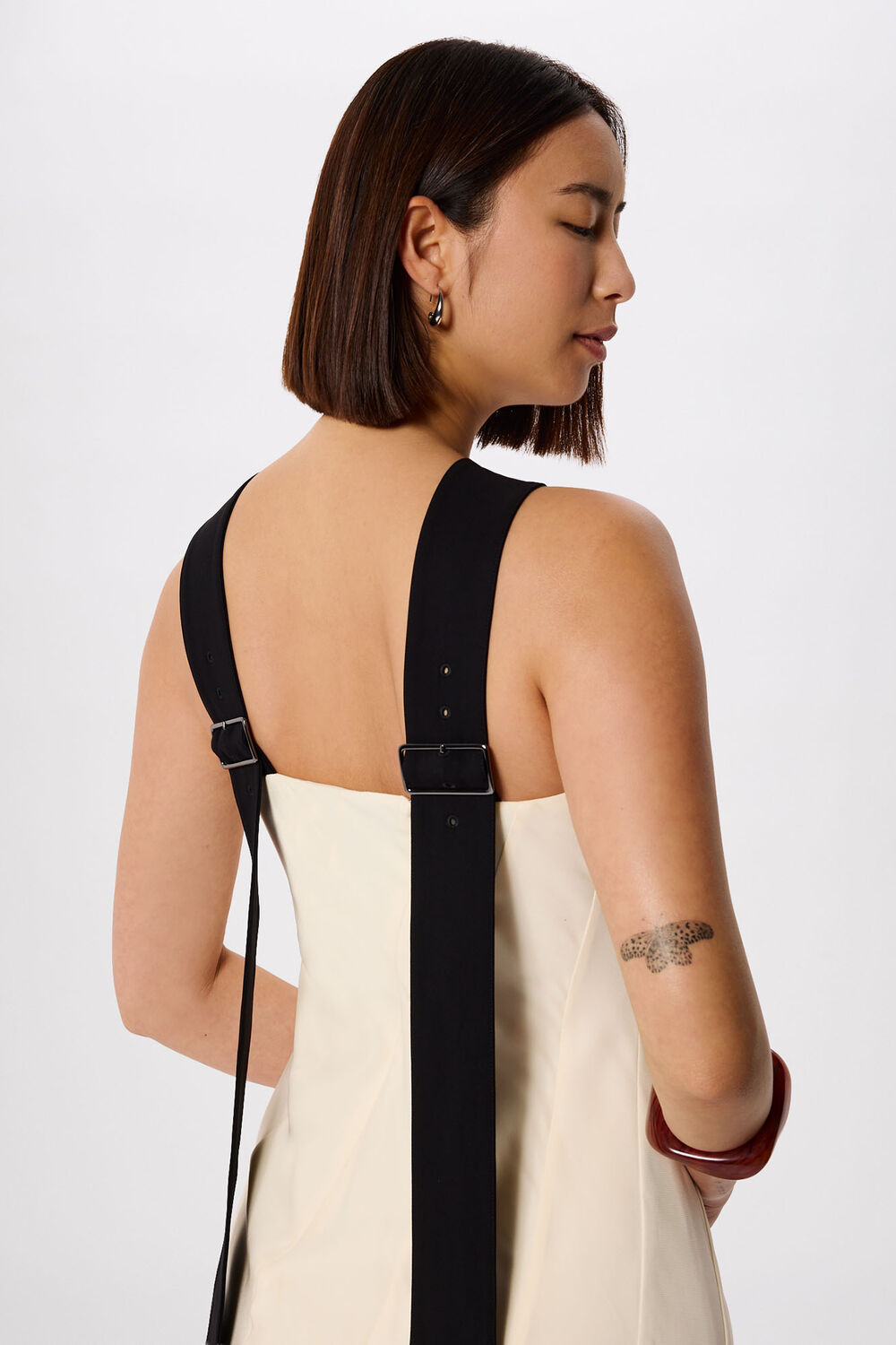 Ivory Buckle Detail Midi Dress