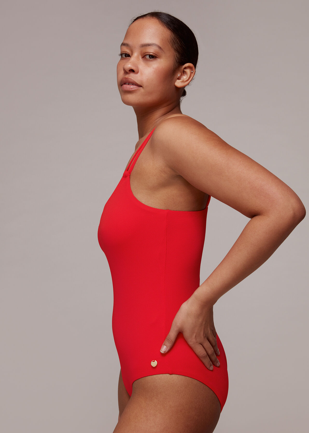 Red Double Strap Textured Swimsuit | WHISTLES |