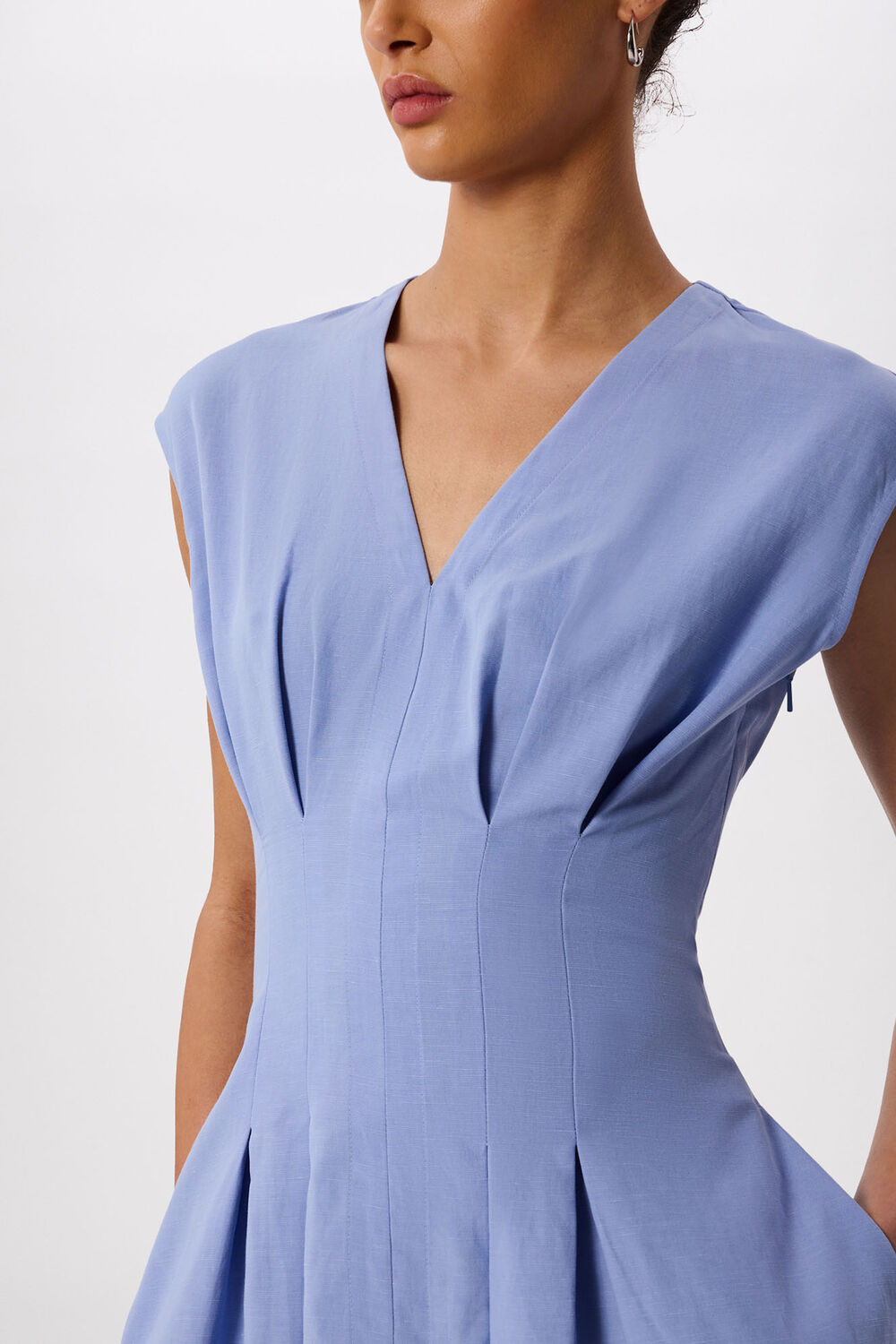 Blue Panel Linen Blend Dress