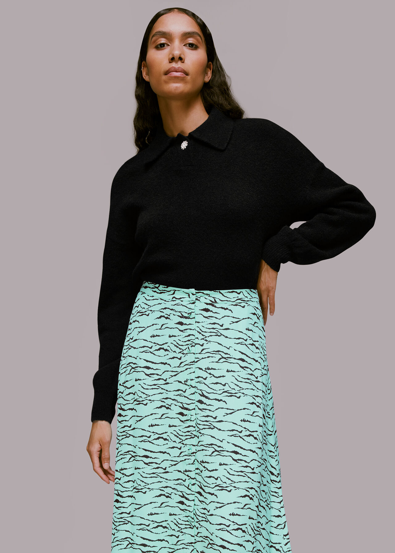 Tiger Print Button Front Skirt