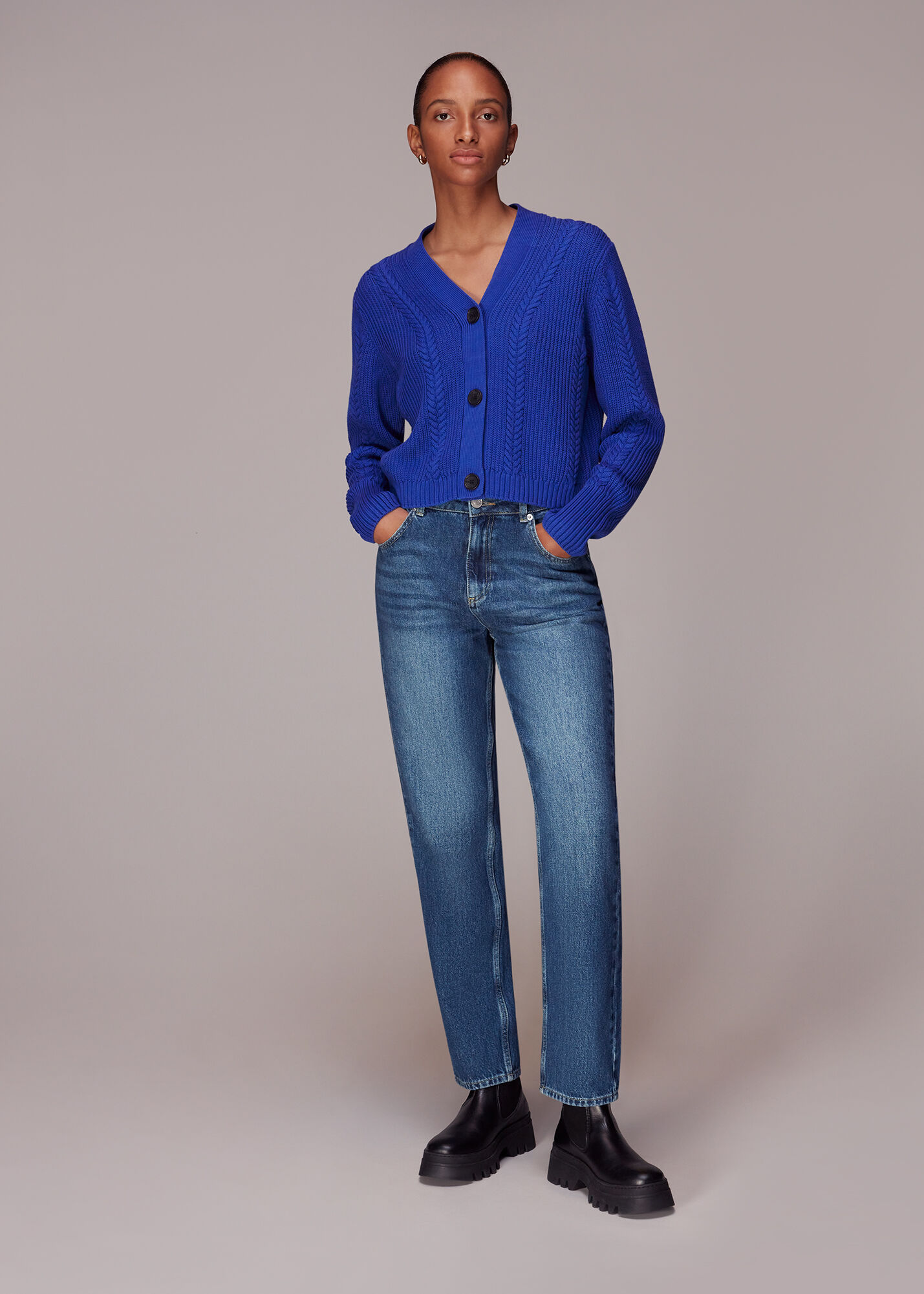 Cropped cable cardigan on sale