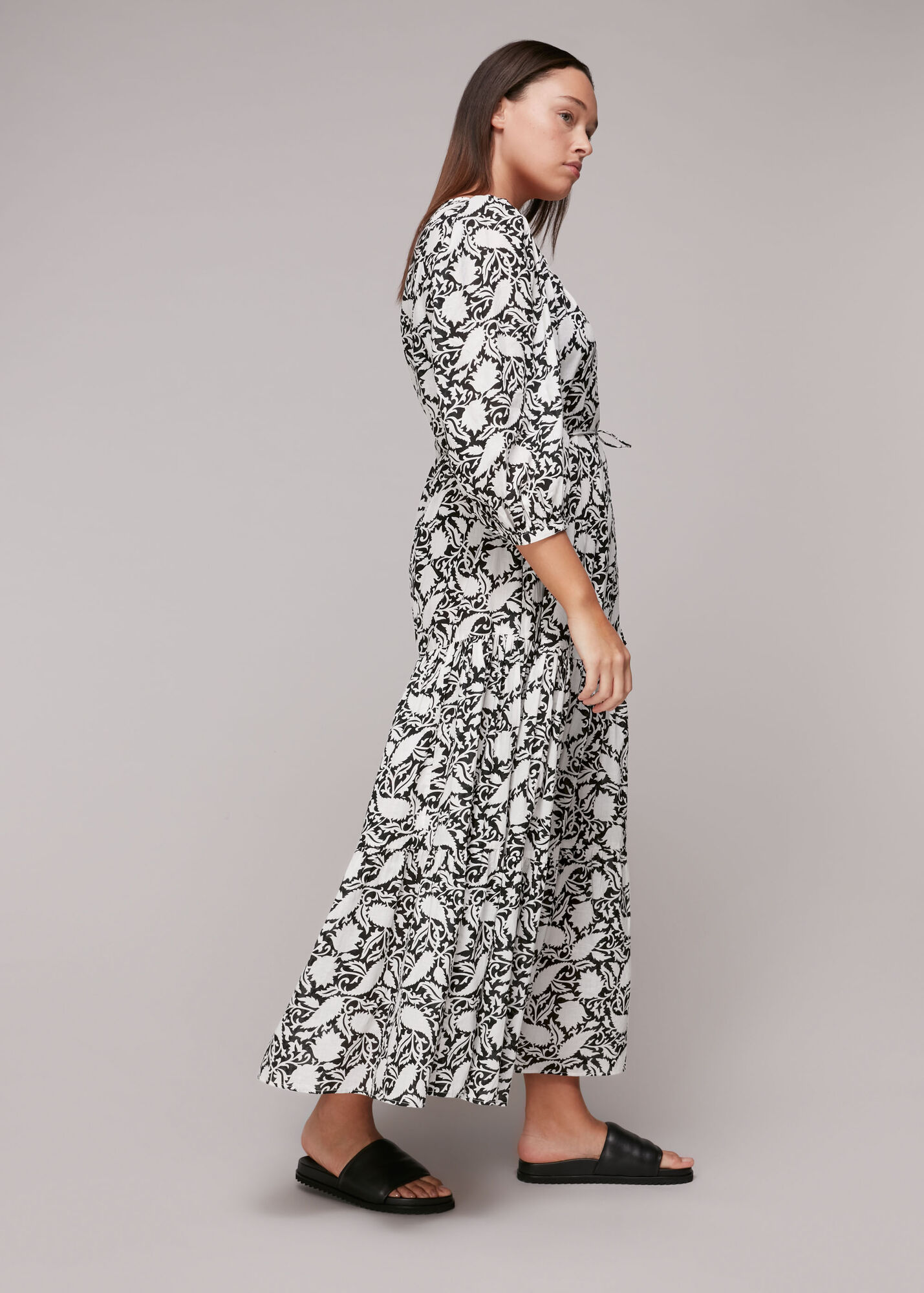 Black/White Floral Print Trapeze Dress | WHISTLES | Whistles UK