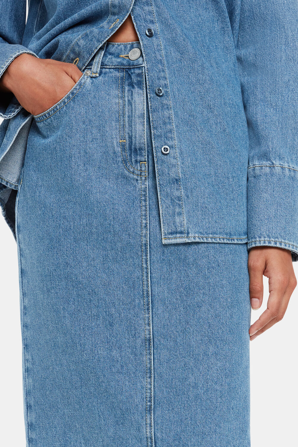 Straight Denim Midi Skirt